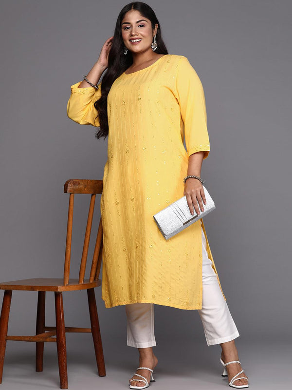 Yellow Embroidered Rayon Straight Kurta - Jashvi