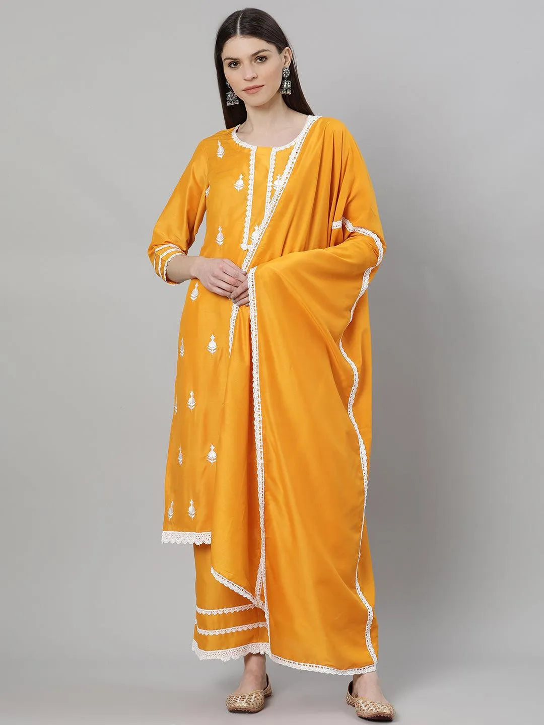 Yellow Embroidered Shantoon Suit Set - Jashvi