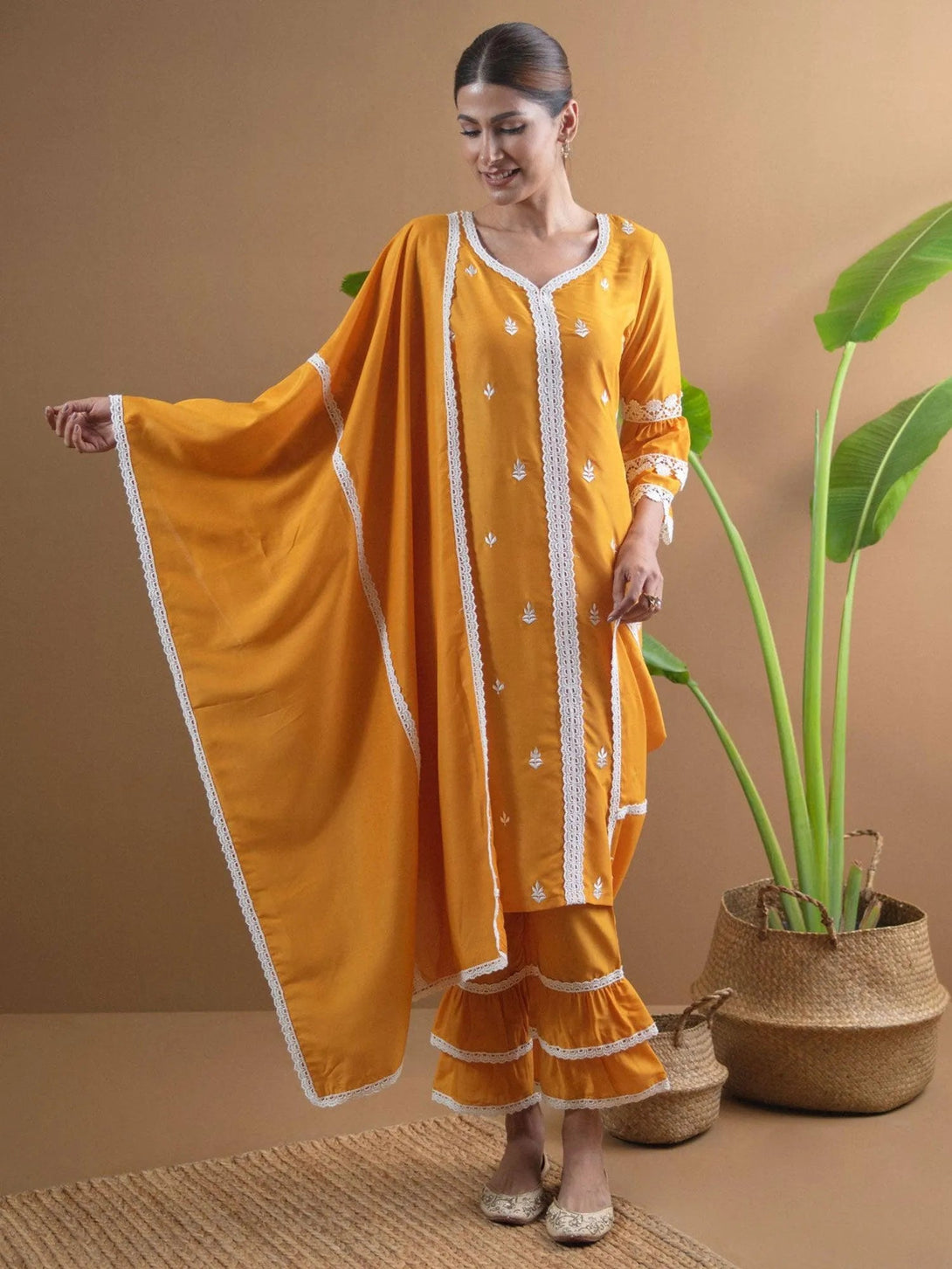 Yellow Embroidered Shantoon Suit Set - Jashvi