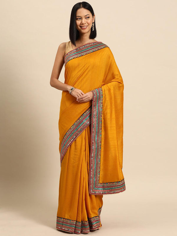 Yellow Embroidered Silk Blend Saree - Jashvi