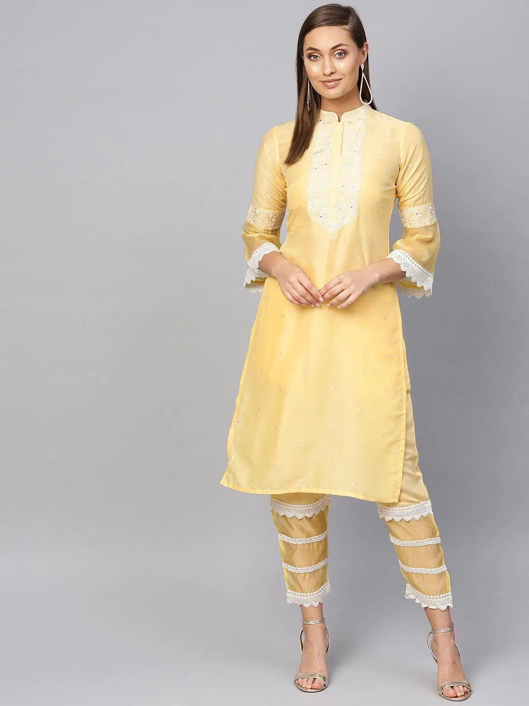 Yellow Embroidered Silk Kurta Set - Jashvi