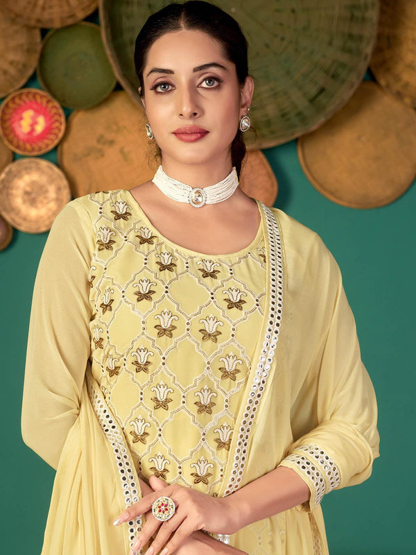 Women's Yellow Faux Georgette Kurta Set  - Odette