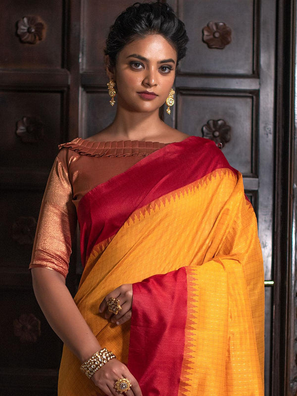 Women's Yellow Festive Art Silk Saree - Odette