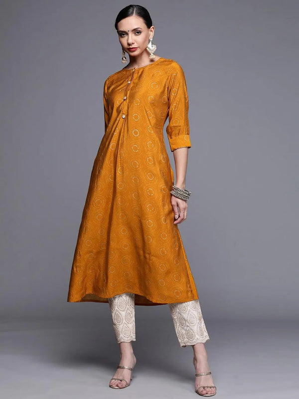 Yellow Printed Chanderi Silk Kurta - Jashvi