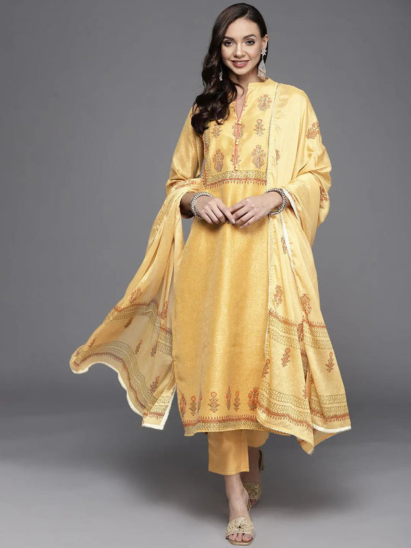 Yellow Printed Chanderi Silk Suit Set - Jashvi