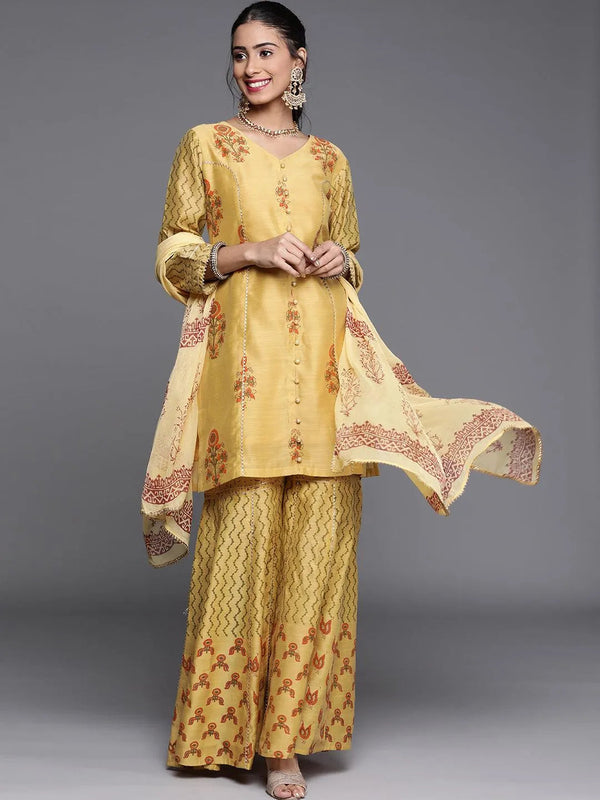 Yellow Printed Chanderi Silk Suit Set - Jashvi