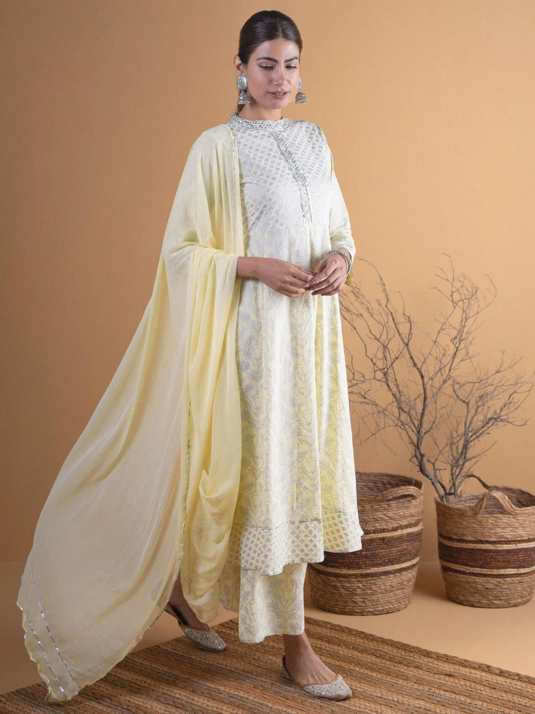 Pastel Yellow Printed Cotton Suit Set - Jashvi