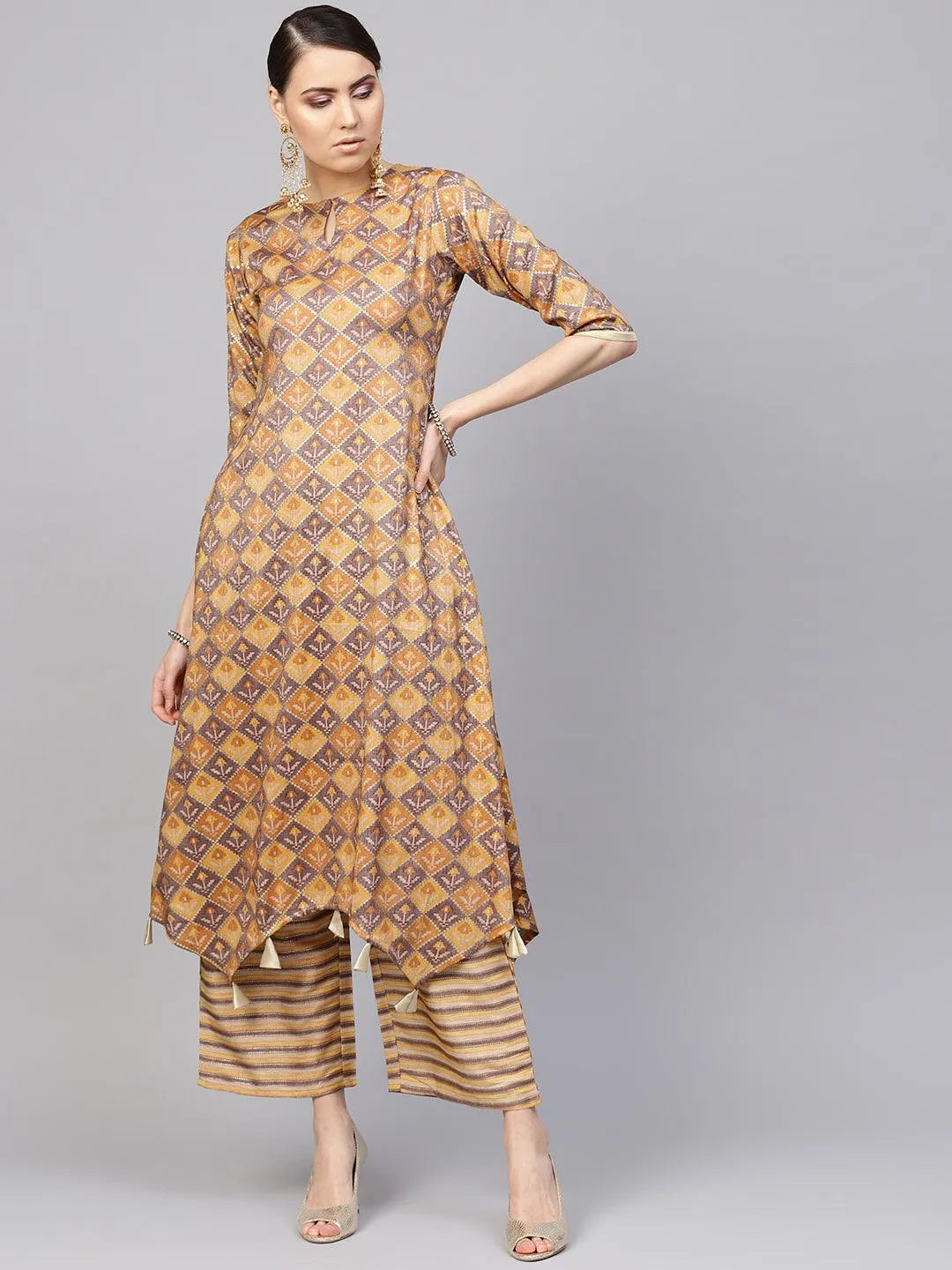 Yellow Printed Cotton Blend Kurta Set - Jashvi