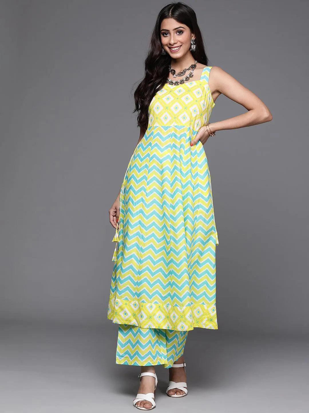 Yellow Printed Cotton Kurta Set - Jashvi