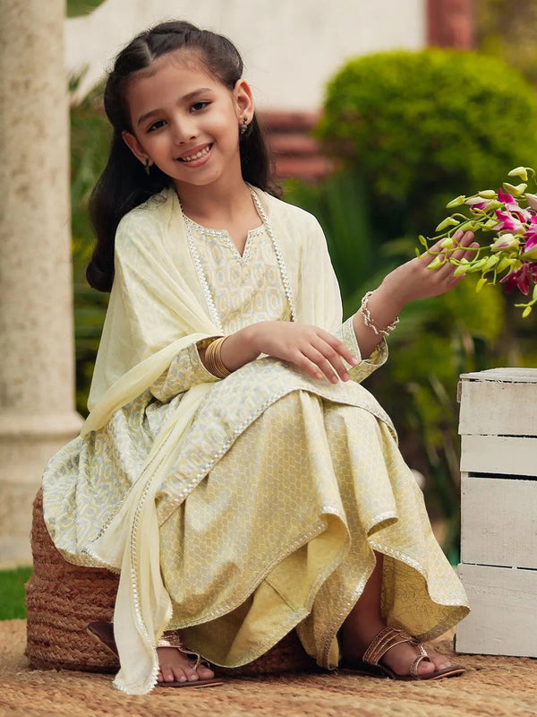 Yellow Printed Cotton Suit Set - Jashvi