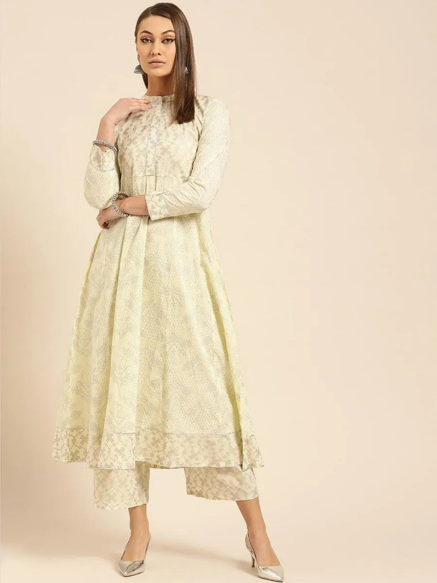 Yellow Printed Cotton Kurta Set - Jashvi