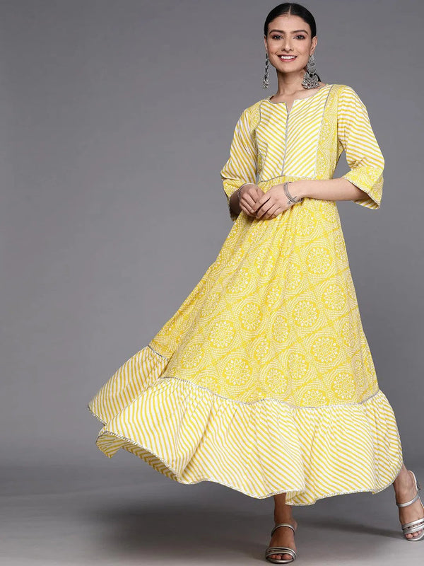 Yellow Printed Cotton Dress - Jashvi