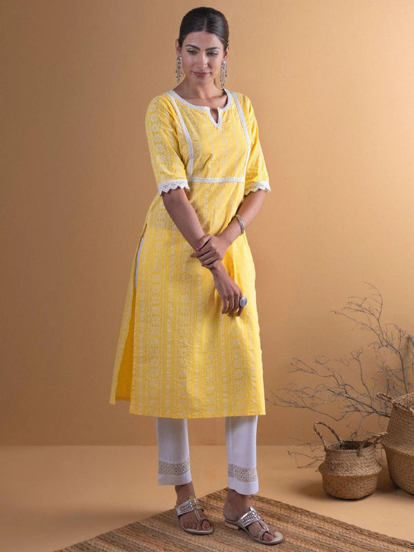 Yellow Printed Cotton Kurta - Jashvi