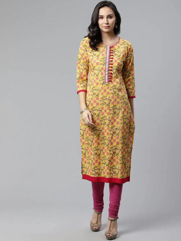 Yellow Printed Cotton Kurta - Jashvi