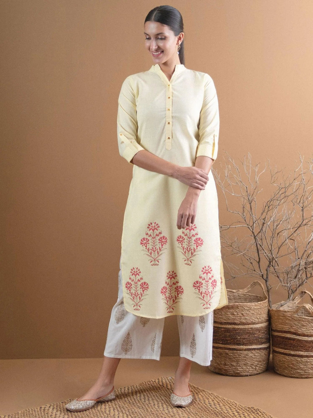 Yellow Printed Cotton Kurta - Jashvi