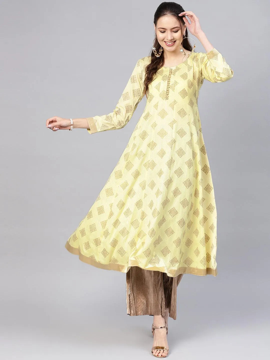 Yellow Printed Cotton Kurta - Jashvi