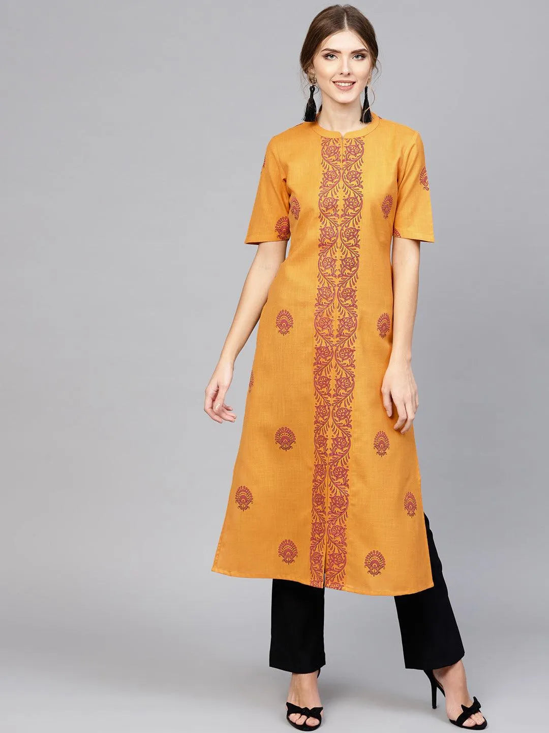 Yellow Printed Cotton Kurta - Jashvi