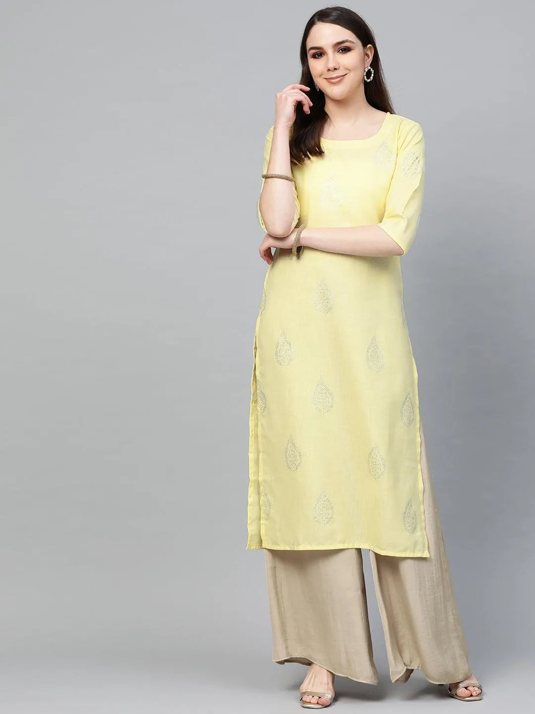 Yellow Printed Cotton Kurta - Jashvi