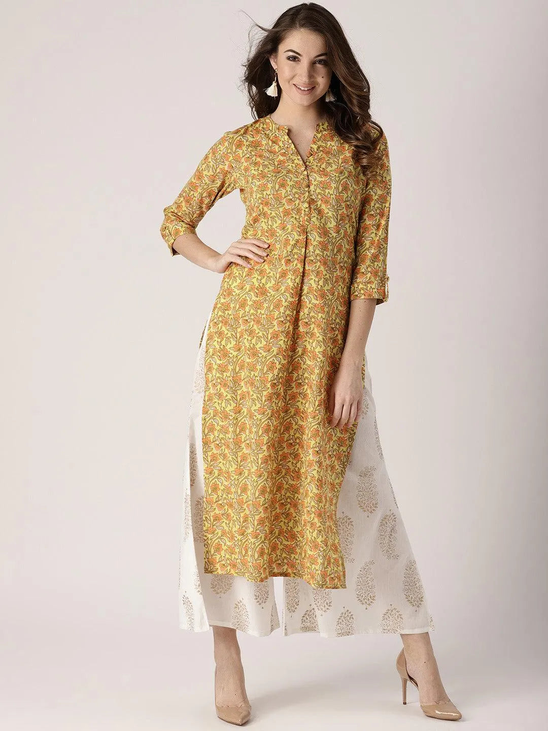 Yellow Printed Cotton Kurta - Jashvi