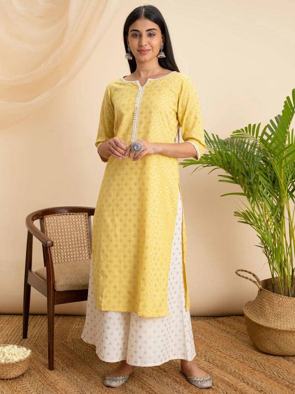 Yellow Printed Cotton Kurta - Jashvi