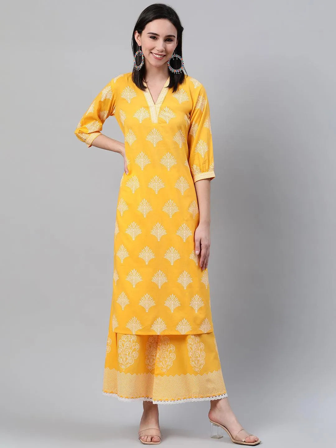 Yellow Printed Cotton Kurta - Jashvi