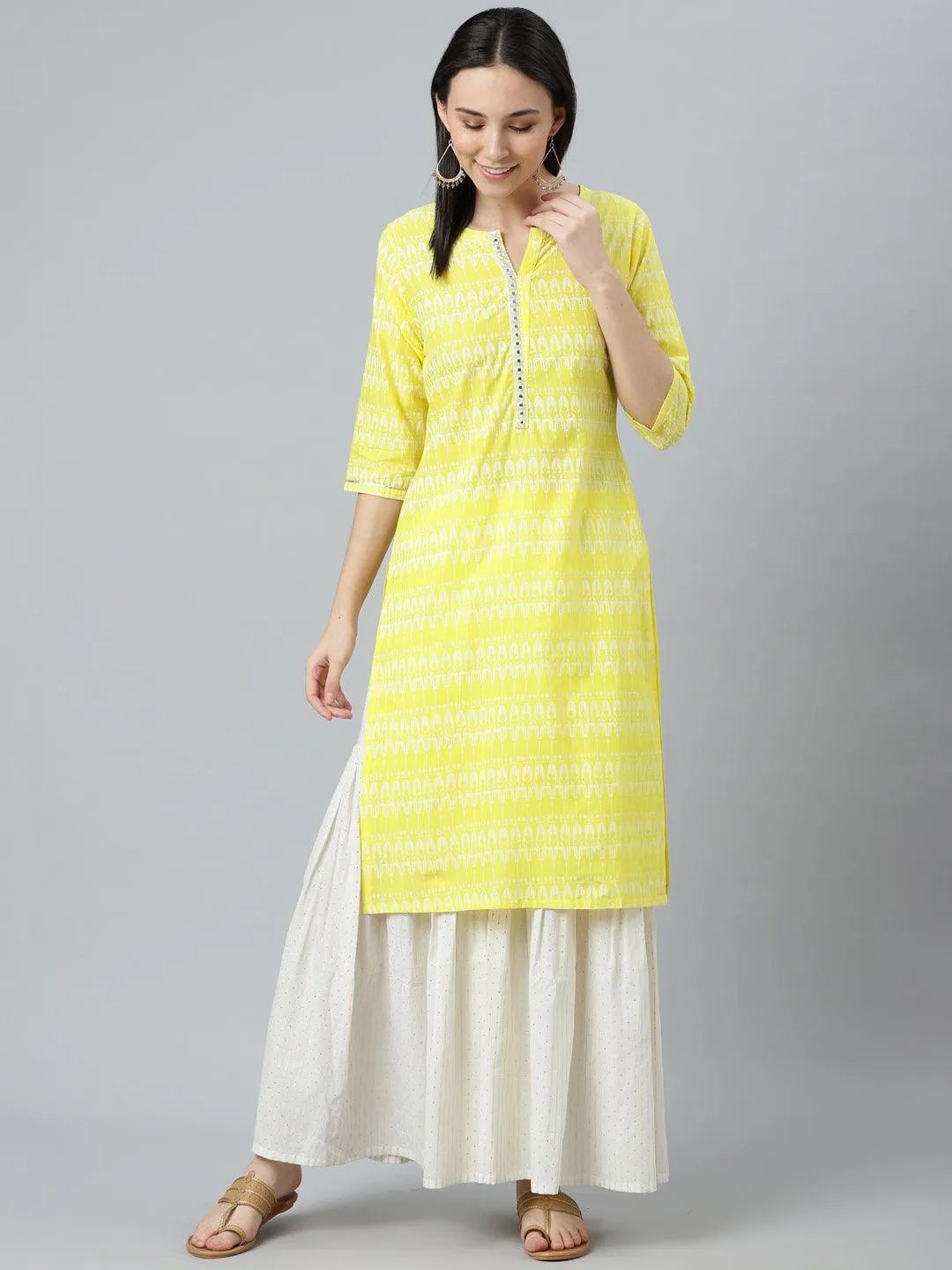 Yellow Printed Cotton Kurta - Jashvi