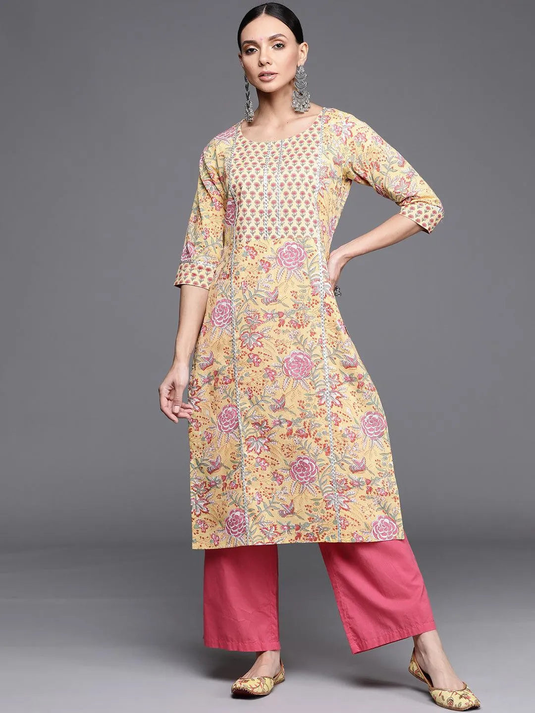 Yellow Printed Cotton Kurta - Jashvi