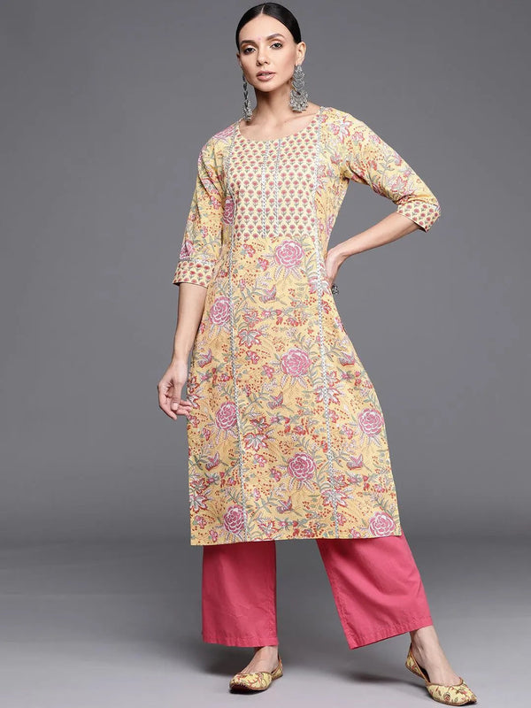 Yellow Printed Cotton Kurta - Jashvi