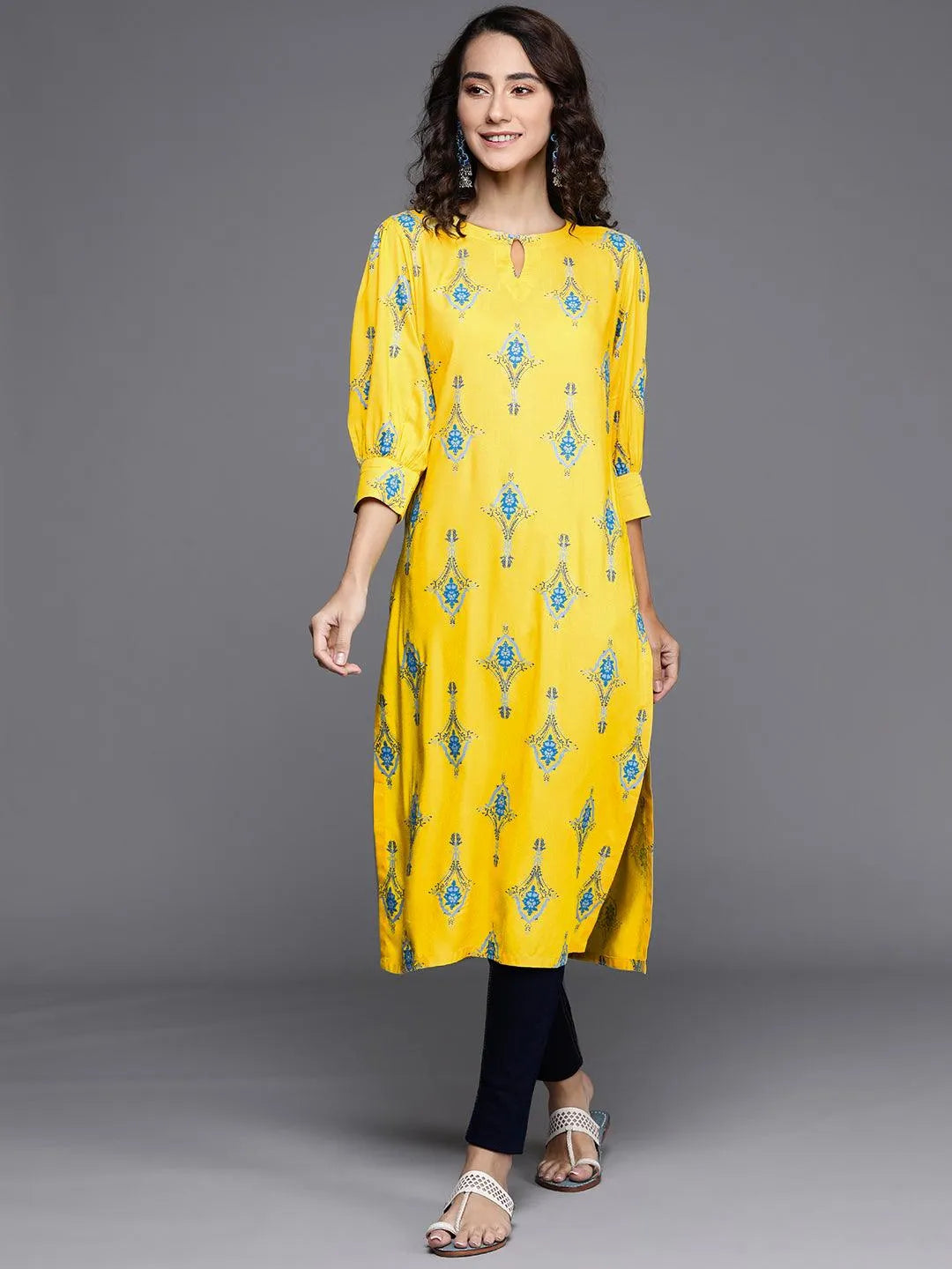 Yellow Printed Cotton Kurta - Jashvi