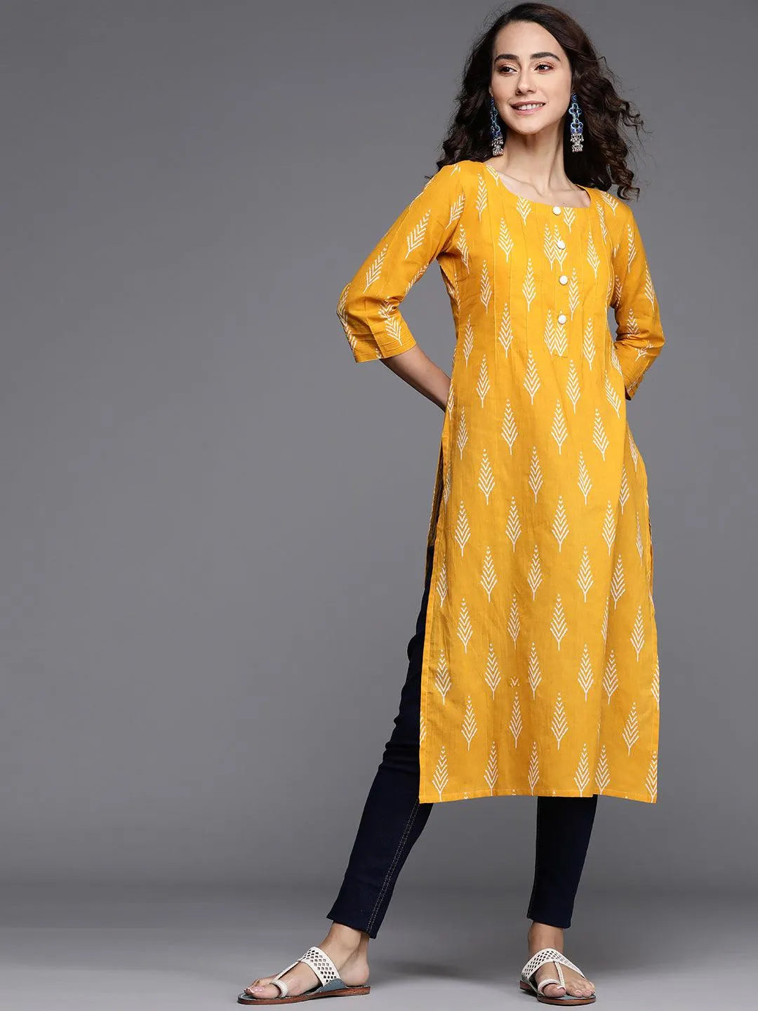 Yellow Printed Cotton Kurta - Jashvi