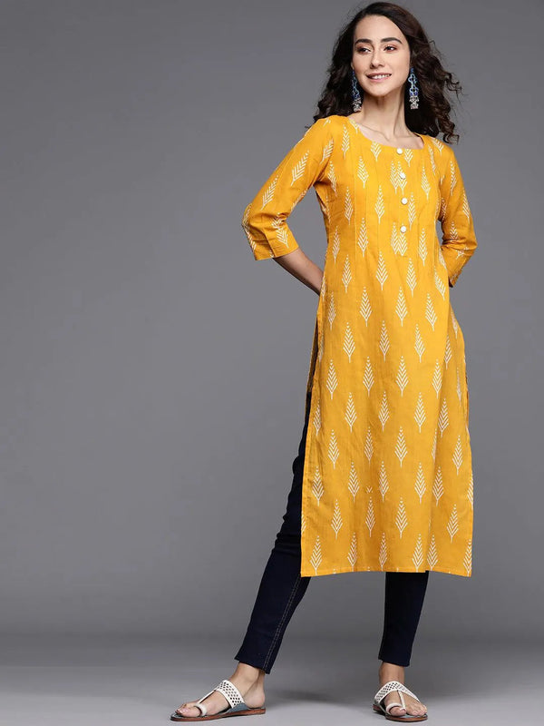 Yellow Printed Cotton Kurta - Jashvi