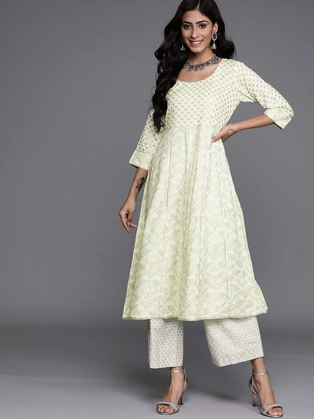 Yellow Printed Cotton Kurta - Jashvi