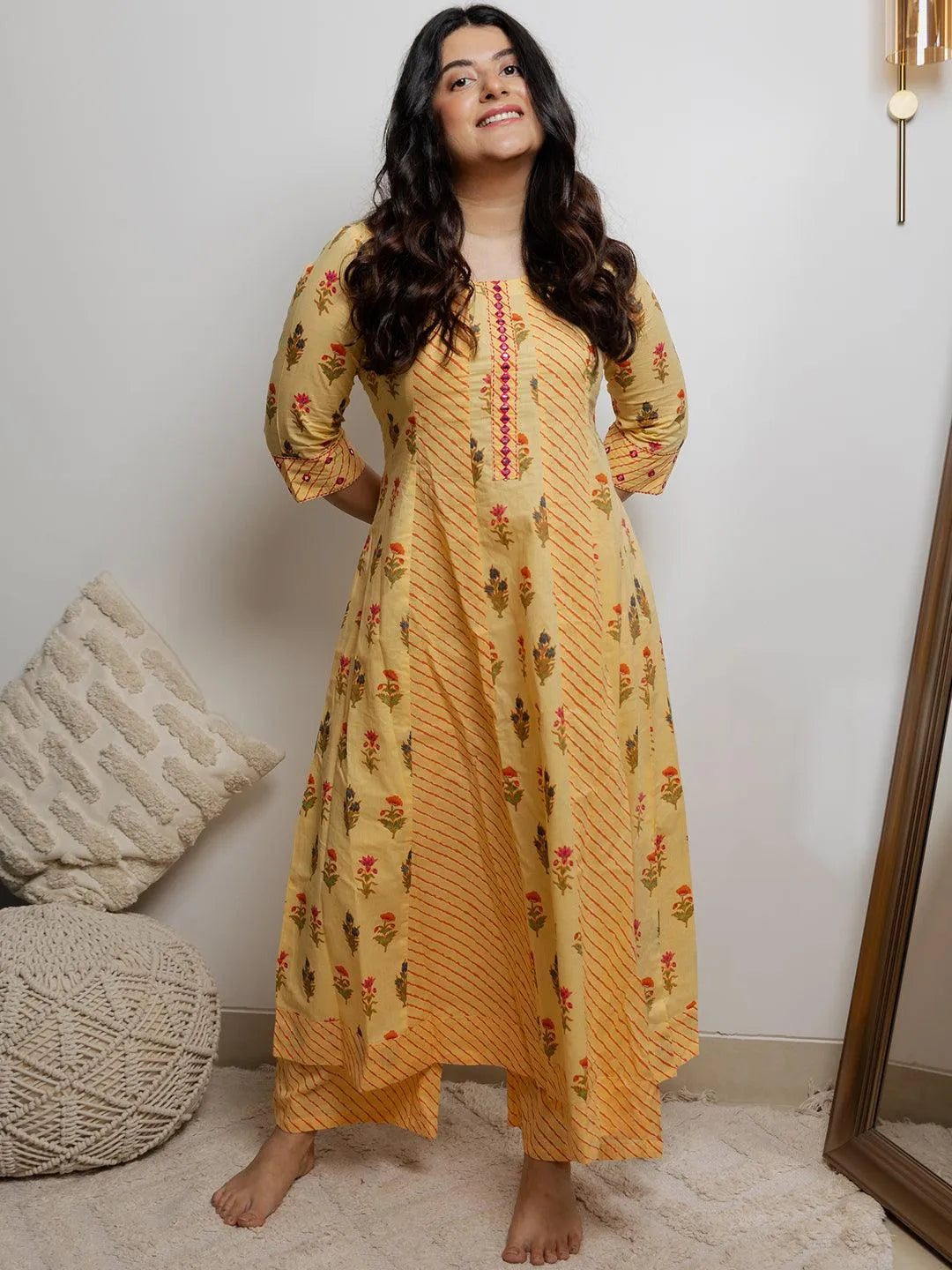 Yellow Printed Cotton Kurta - Jashvi