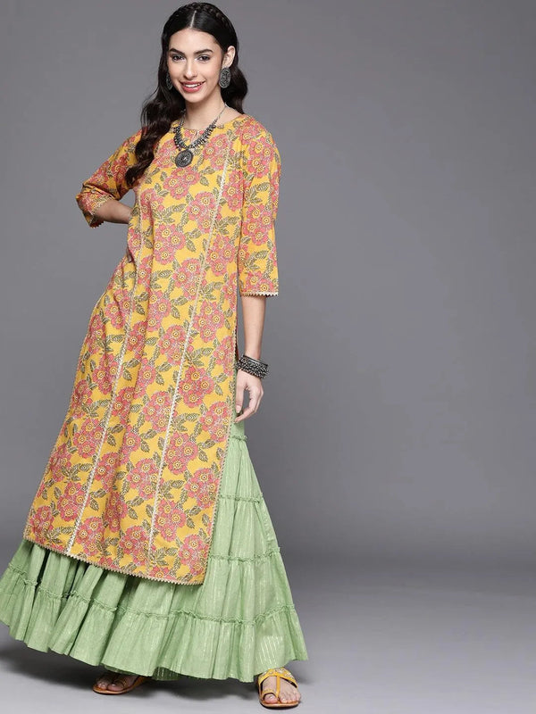 Yellow Printed Cotton Kurta - Jashvi