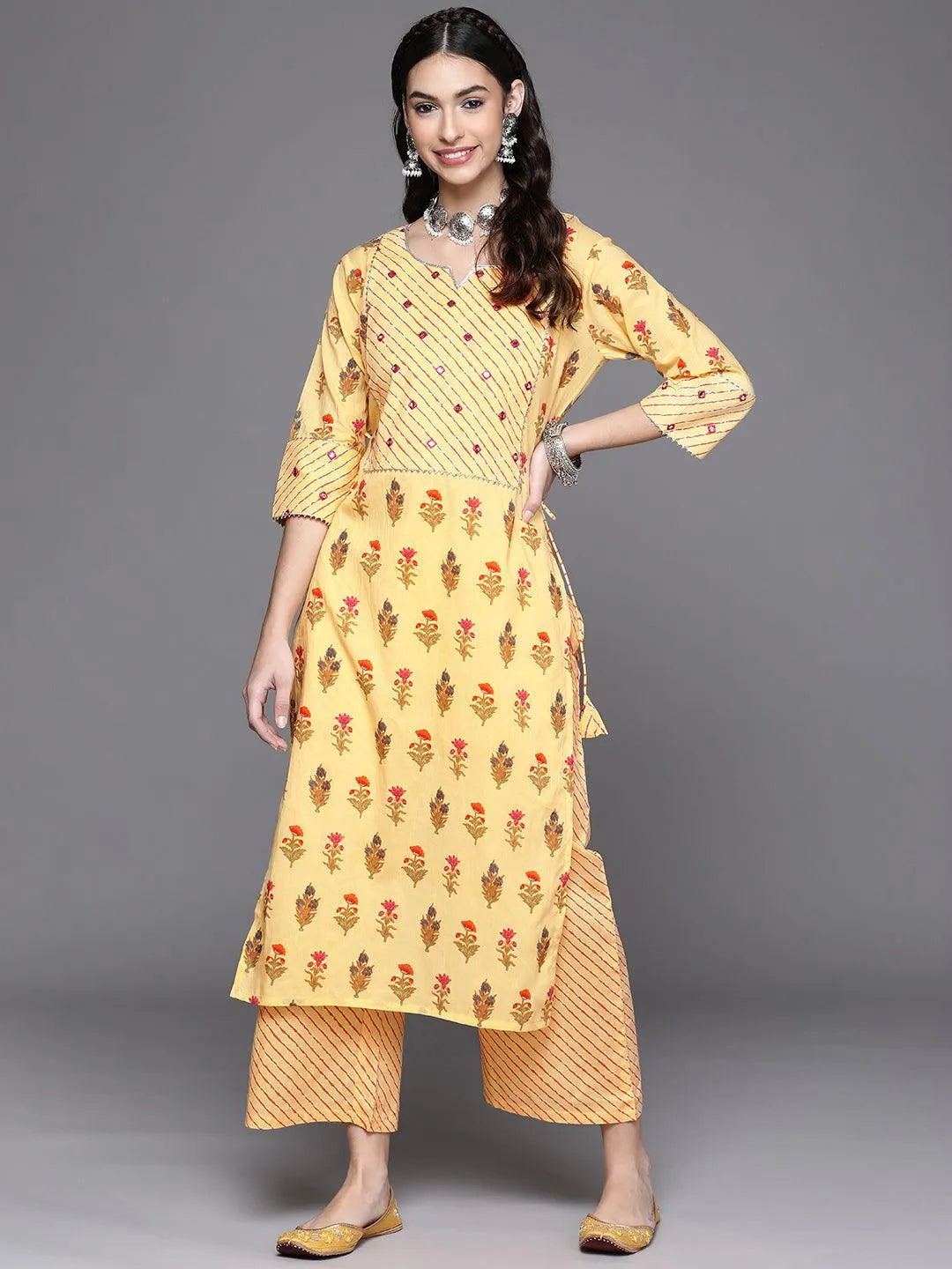 Yellow Printed Cotton Kurta - Jashvi