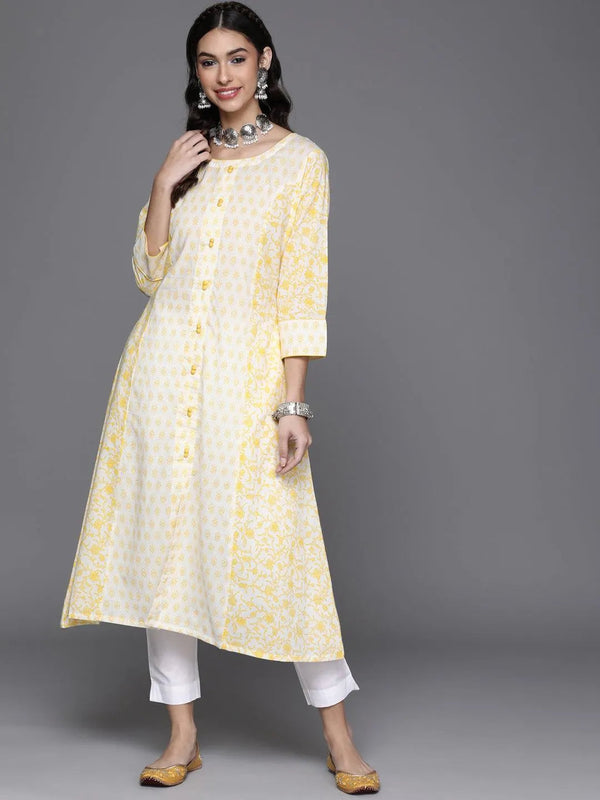 Yellow Printed Cotton Kurta - Jashvi