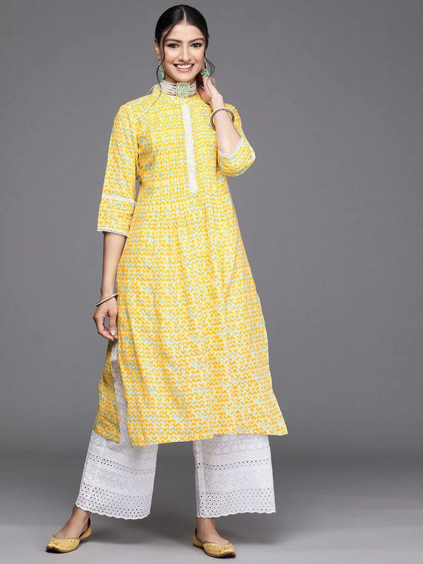 Yellow Printed Cotton Kurta - Jashvi