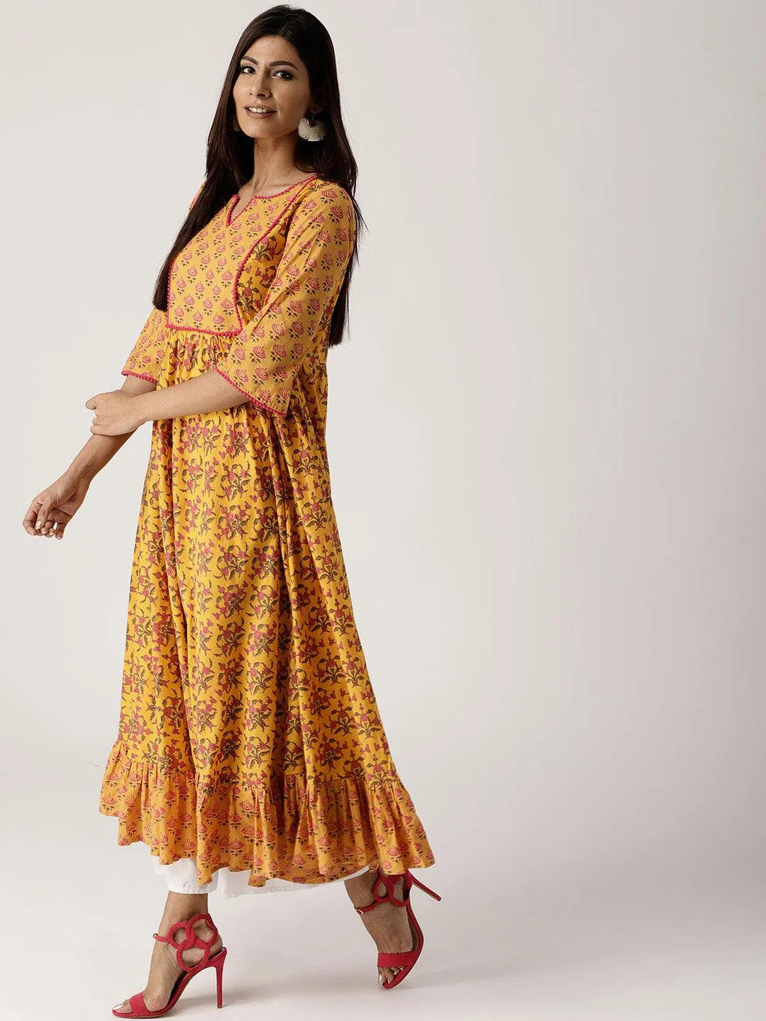 Yellow Printed Cotton Kurta - Jashvi