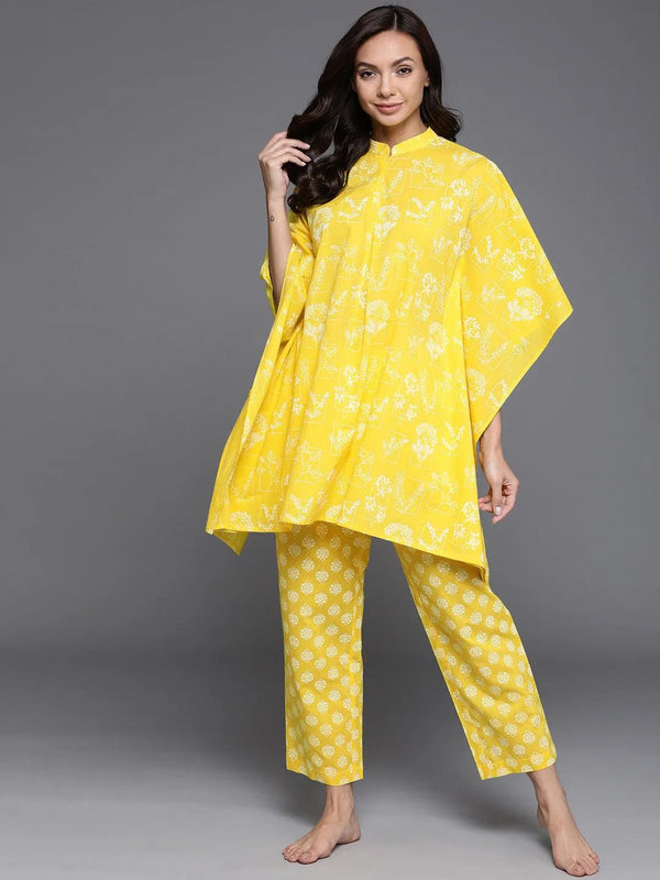 Yellow Printed Cotton Night Suit - Jashvi