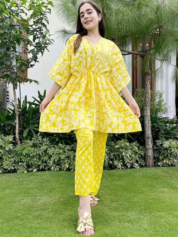 Yellow Printed Cotton Night Suit - Jashvi