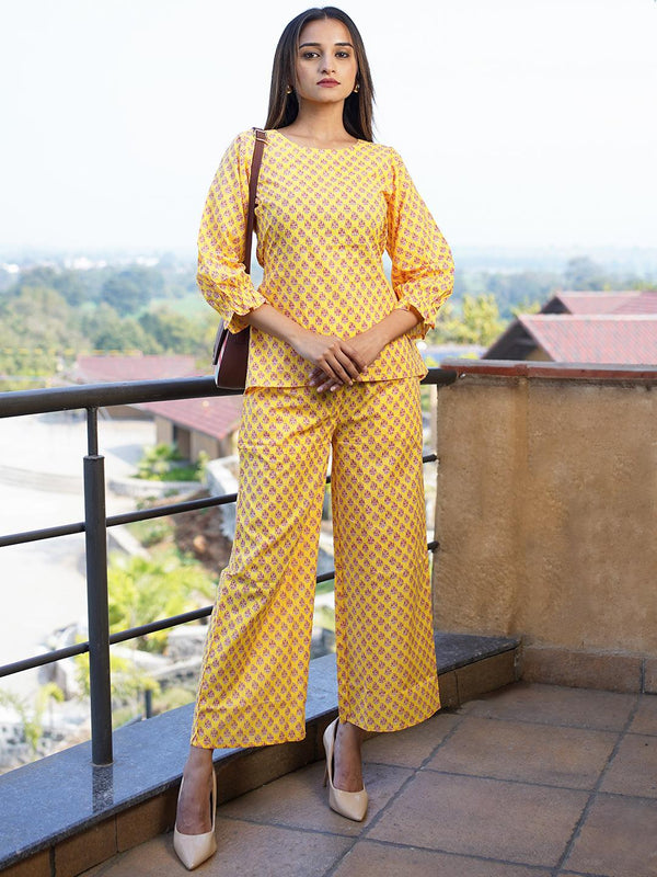 Yellow Printed Cotton Night Suit - Jashvi