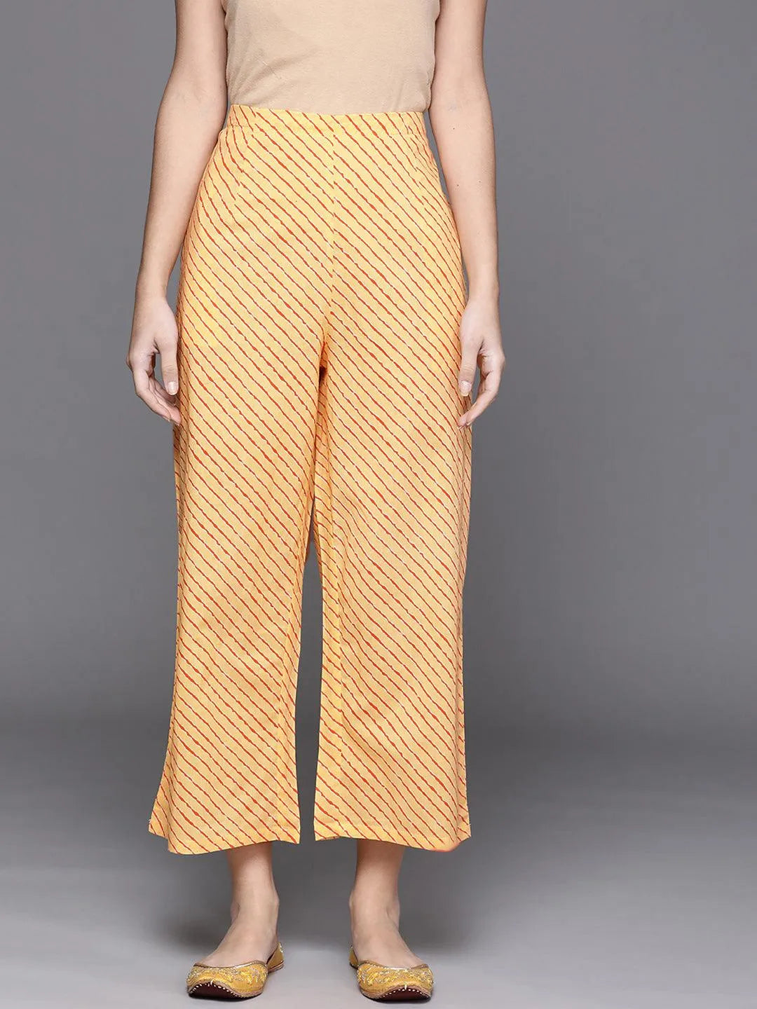 Yellow Printed Cotton Palazzos - Jashvi