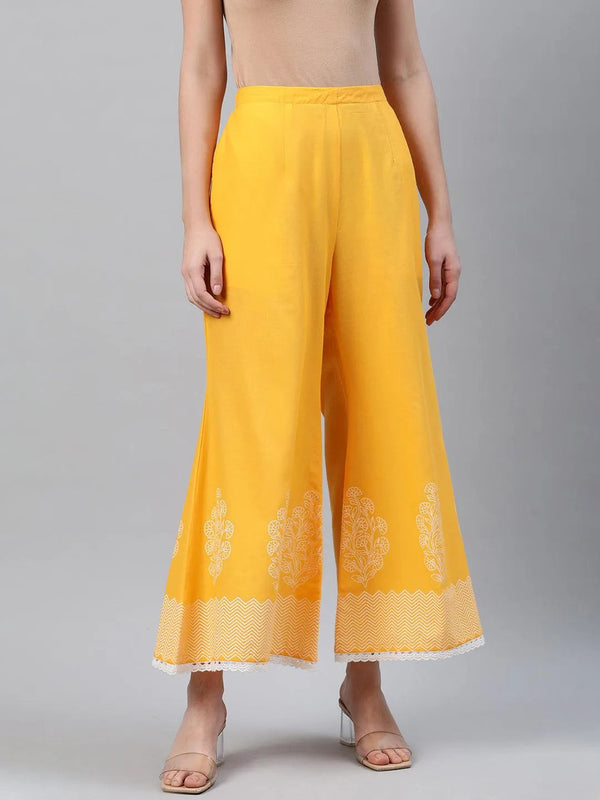 Yellow Printed Cotton Palazzos - Jashvi