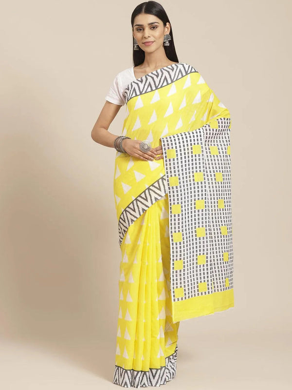 Yellow Printed Cotton Saree - Jashvi