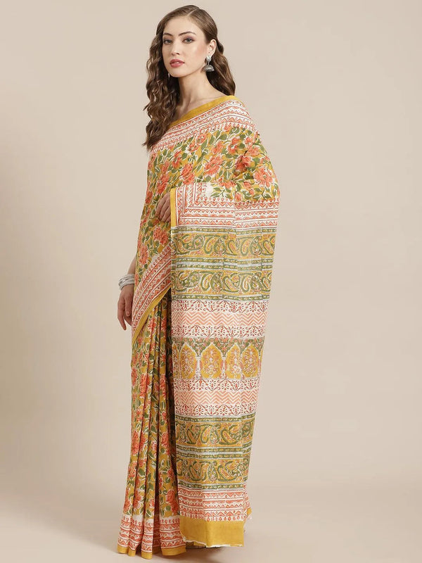 Yellow Printed Cotton Saree - Jashvi