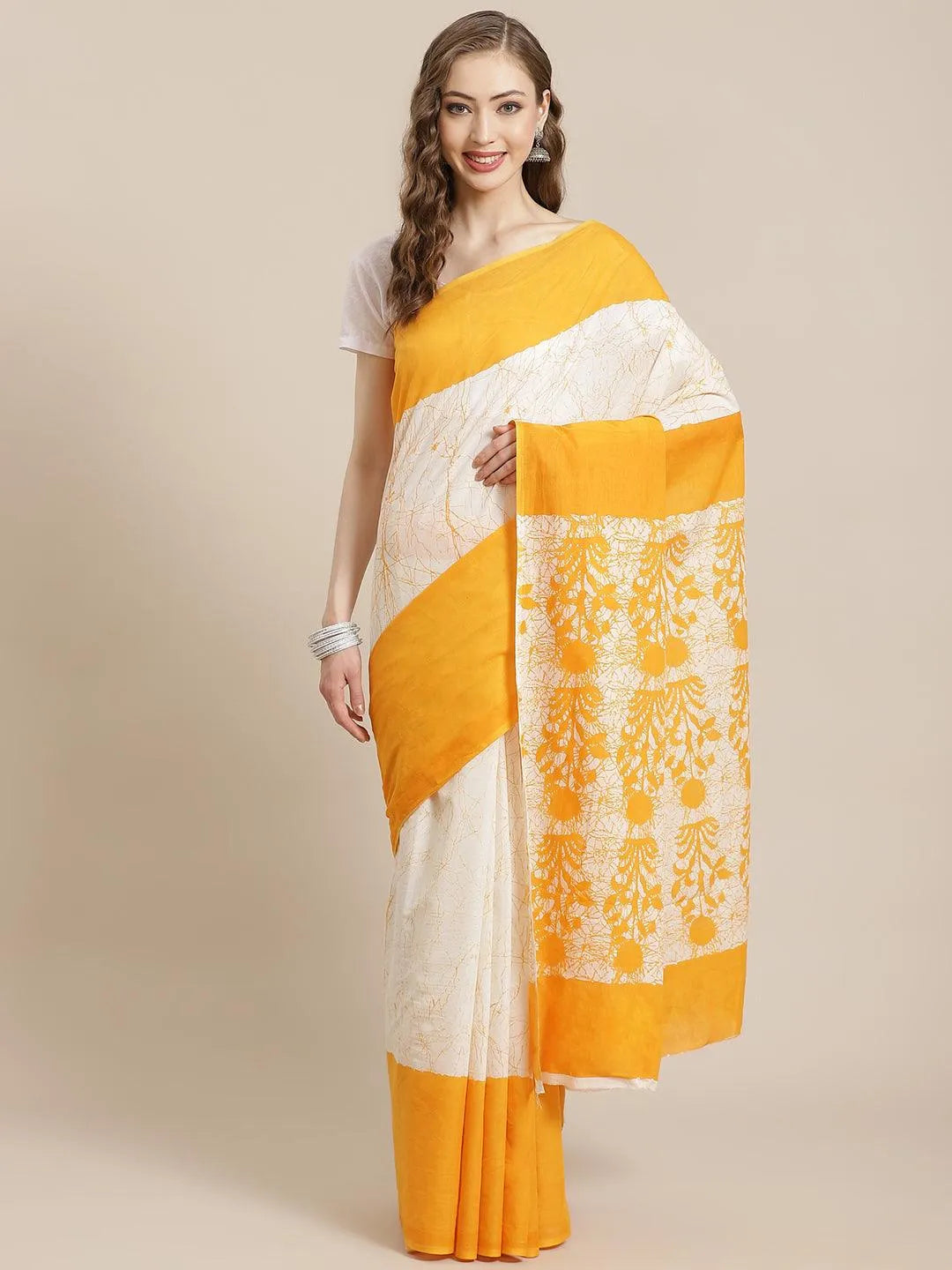 Yellow Printed Cotton Saree - Jashvi