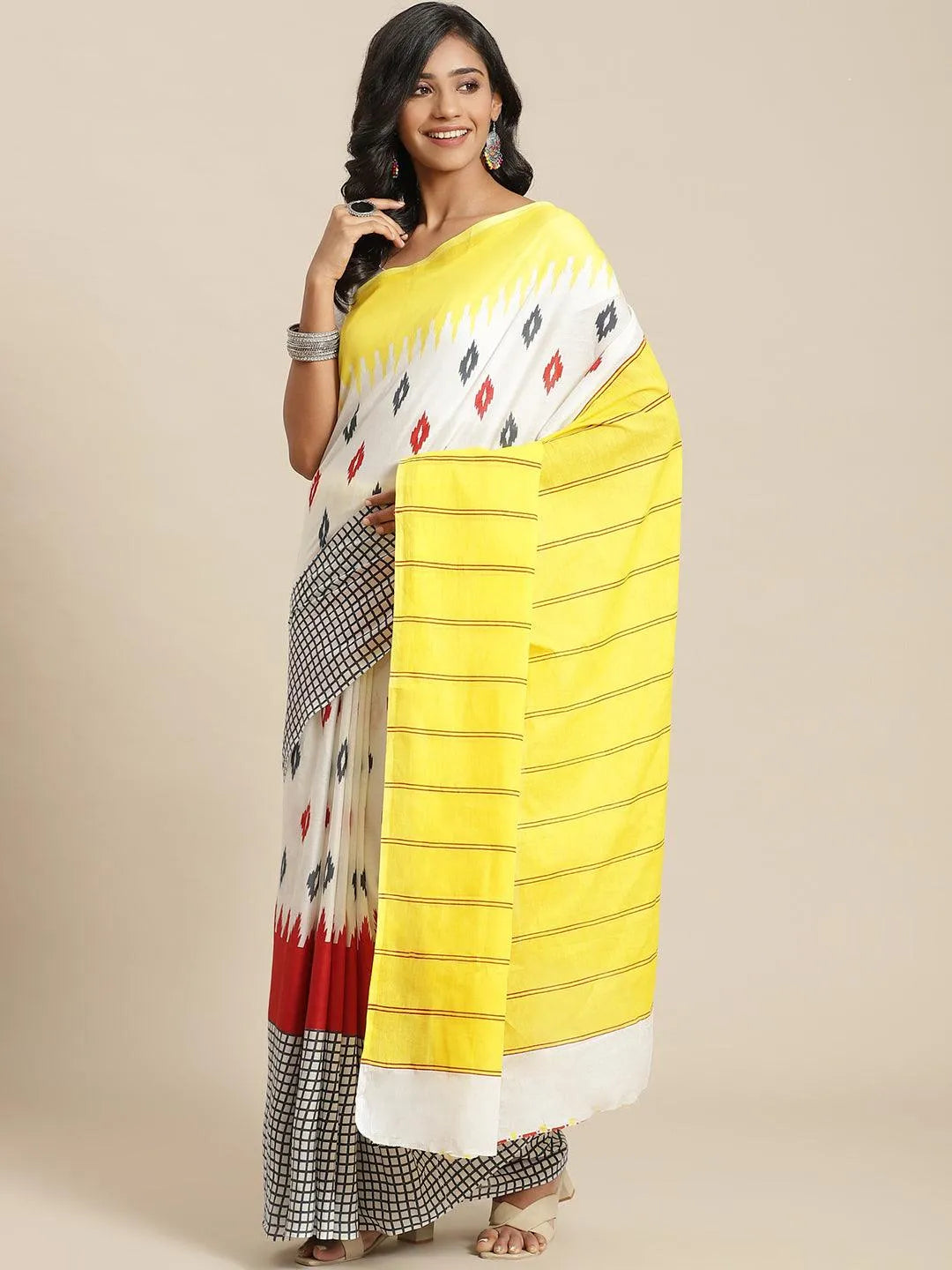 Yellow Printed Cotton Saree - Jashvi