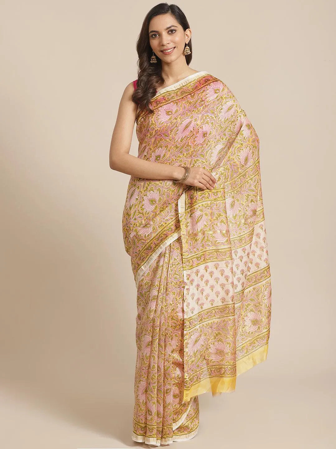 Yellow Printed Cotton Silk Saree - Jashvi