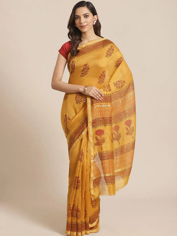 Yellow Printed Cotton Silk Saree - Jashvi