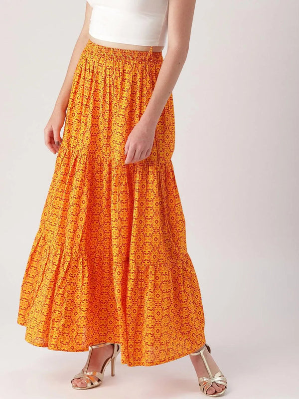 Yellow Printed Cotton Skirt - Jashvi